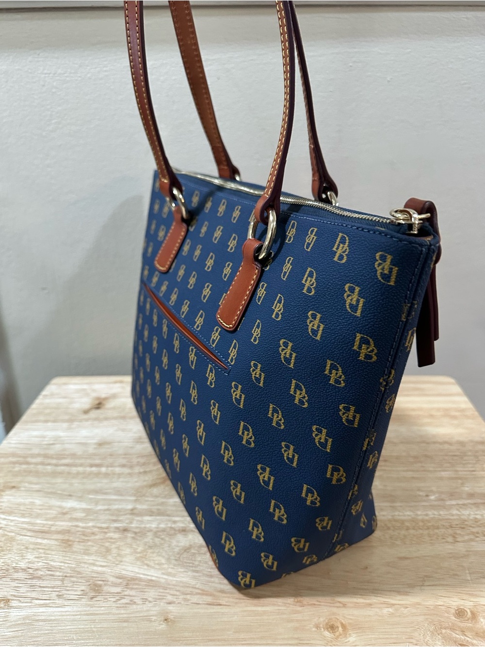 Dooney & Bourke Navy and Brown Signature Tote - Picture 9 of 16